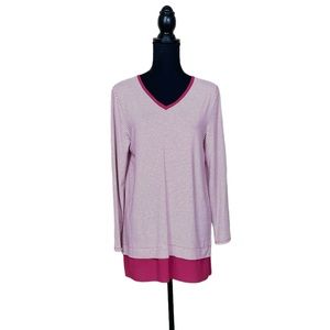 Chico’s Striped V-Neck Long Sleeve Stretch Knit Top (GMH-P)